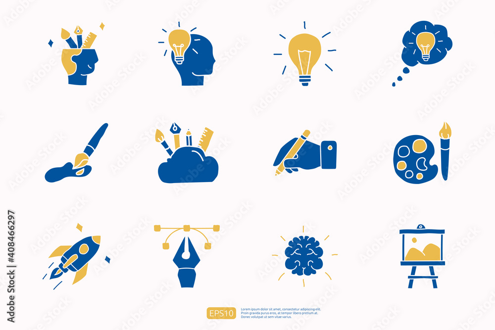 creativity related doodle icon concept with brain symbol. Creative design, idea, Inspiration, brainstorming, startup and think vector illustration creativity related doodle icon concept with brain symbol. Creative design, idea, Inspiration, brainstorming, startup and think vector illustration