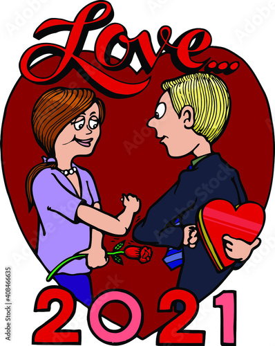 a cartoon couple bumping elbows