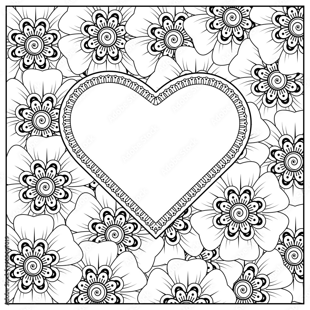 Hand drawn love with mehndi flower. decoration in ethnic oriental, doodle ornament. outline hand draw illustration. Hand drawn love with mehndi flower. decoration in ethnic oriental, doodle ornament. outline hand draw illustration.