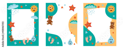Vector set of children's frames. Templates with cute children elements for invitations, for an advertising layout or for the design of check lists