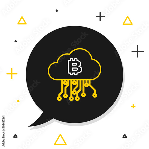 Line Cryptocurrency cloud mining icon isolated on white background. Blockchain technology, bitcoin, digital money market, cryptocoin wallet. Colorful outline concept. Vector.