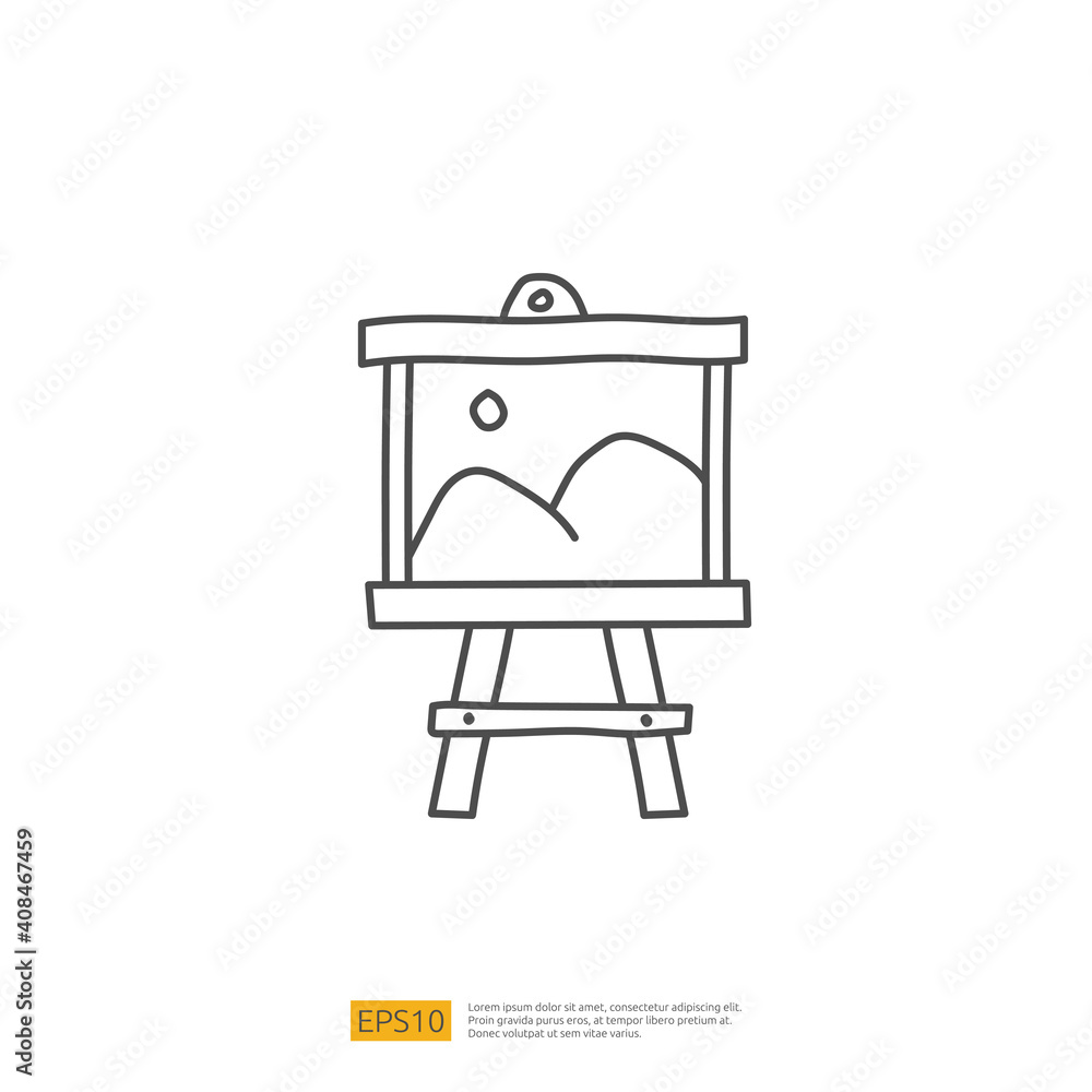 creativity related doodle icon concept with drawing wooden easel symbol. Creative design, idea, Inspiration, brainstorming, startup and think stroke line vector illustration creativity related doodle icon concept with drawing wooden easel symbol. Creative design, idea, Inspiration, brainstorming, startup and think stroke line vector illustration