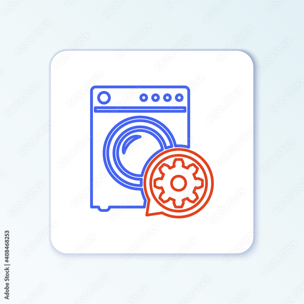 Line Washer and gear icon isolated on white background. Adjusting app, service concept, setting options, maintenance, repair, fixing. Colorful outline concept. Vector. Line Washer and gear icon isolated on white background. Adjusting app, service concept, setting options, maintenance, repair, fixing. Colorful outline concept. Vector.