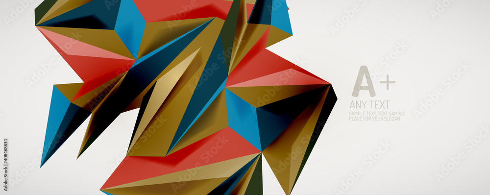 Vector triangle geometric backgrounds. Low poly 3d shape on light backdrop. Vector illustration for covers, banners, flyers and posters and other designs Vector triangle geometric backgrounds. Low poly 3d shape on light backdrop. Vector illustration for covers, banners, flyers and posters and other designs