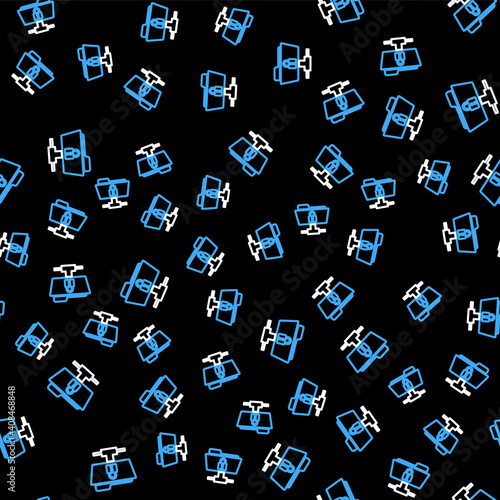 Line FTP folder and lock icon isolated seamless pattern on black background. Concept of software update, ftp transfer protocol. Security, safety, protection concept. Vector.