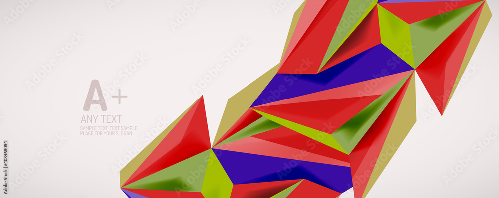 Vector triangle geometric backgrounds. Low poly 3d shape on light backdrop. Vector illustration for covers, banners, flyers and posters and other designs Vector triangle geometric backgrounds. Low poly 3d shape on light backdrop. Vector illustration for covers, banners, flyers and posters and other designs