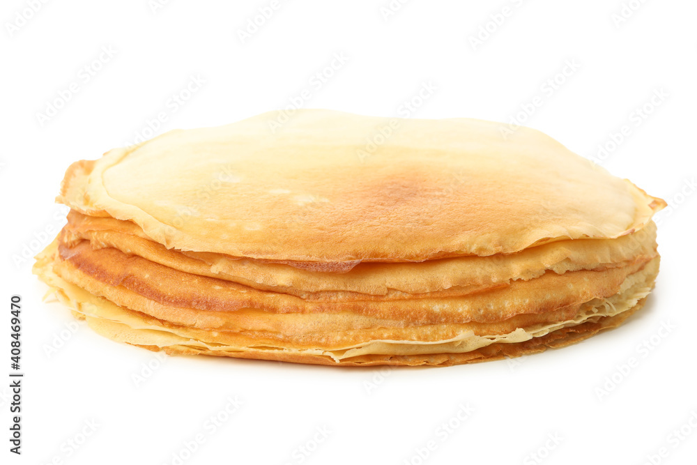 Tasty thin pancakes isolated on white background Tasty thin pancakes isolated on white background