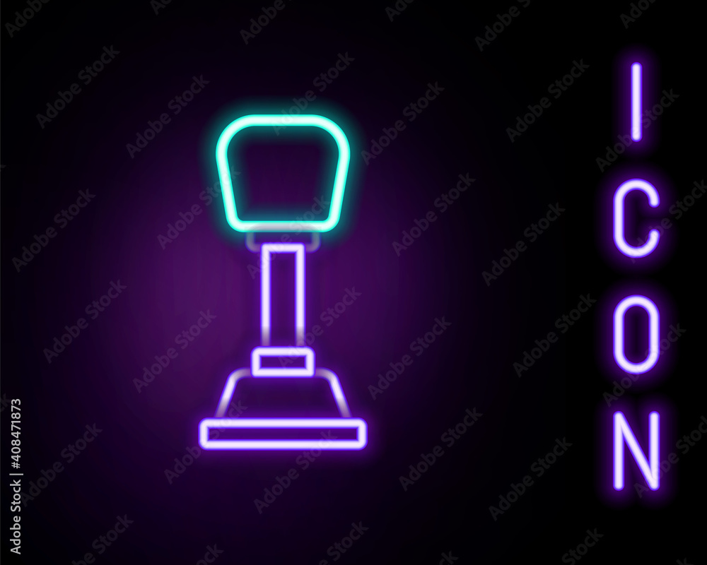 Glowing neon line Gear shifter icon isolated on black background. Manual transmission icon. Colorful outline concept. Vector. Glowing neon line Gear shifter icon isolated on black background. Manual transmission icon. Colorful outline concept. Vector.