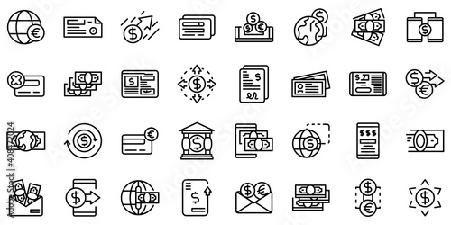 Transfer money icons set. Outline set of transfer money vector icons for web design isolated on white background