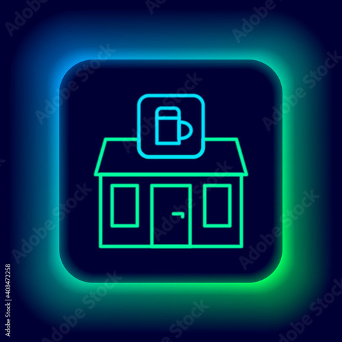 Glowing neon line Store building of beer shop icon isolated on black background. Brewery sign. Colorful outline concept. Vector.