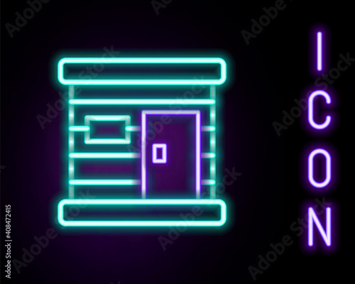 Glowing neon line Sauna wooden bathhouse icon isolated on black background. Heat spa relaxation therapy bath and hot steam healthcare, relax therapy. Colorful outline concept. Vector.