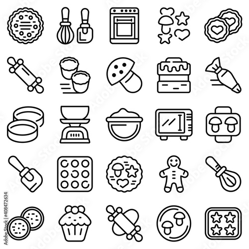 Cookie molds icons set. Outline set of cookie molds vector icons for web design isolated on white background