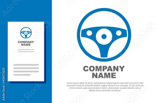 Blue Steering wheel icon isolated on white background. Car wheel icon. Logo design template element. Vector.