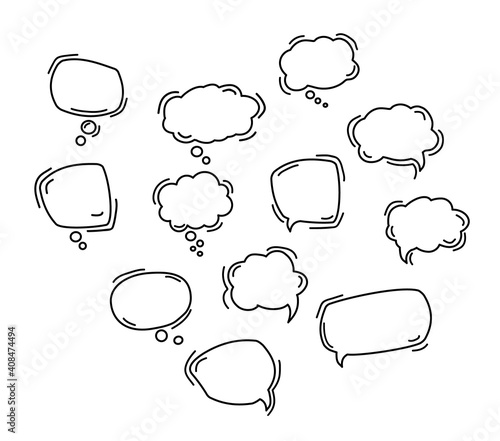 Black Speech bubble line icons. Hand drawn Black doodle. Dialog speech bubbles on white background. mobile technology. Vector illustration.