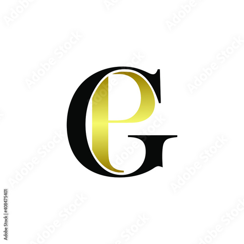 GP letters. Vector logo monogram alphabet design in gold color