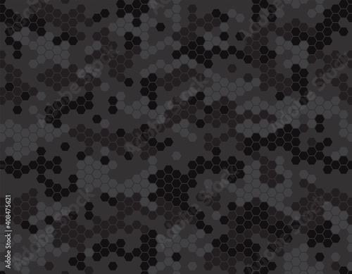 Dark camouflage pattern with honeycomb pixels