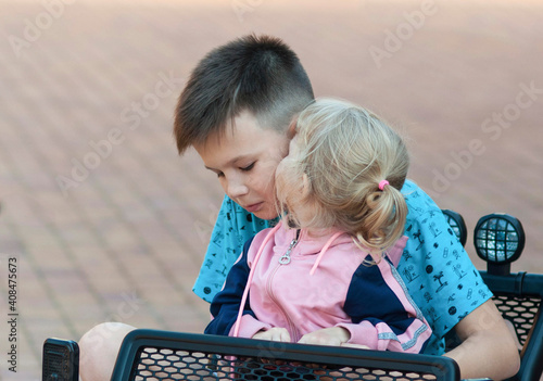 Konstfotografi Children, girl and boy, brother and sister