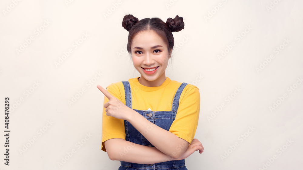 Beautiful woman model posing with hands gesture isolated on white studio background Beautiful woman model posing with hands gesture isolated on white studio background