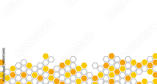 Hexagon Beehive Honeycomb yellow pattern seamless background banner vector illustration with copy space. photo