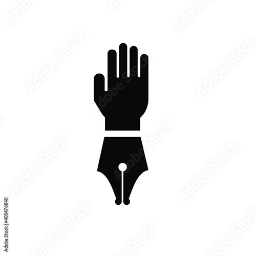 hand writing concept fountain pen nib with hand logo vector illustration icon design