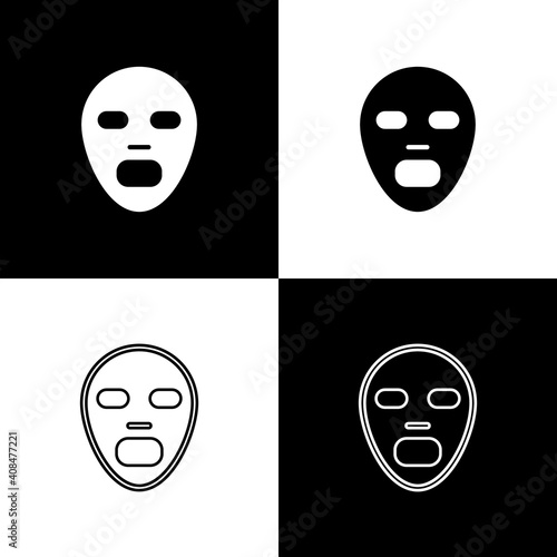 Set Facial cosmetic mask icon isolated on black and white background. Cosmetology, medicine and health care. Vector.