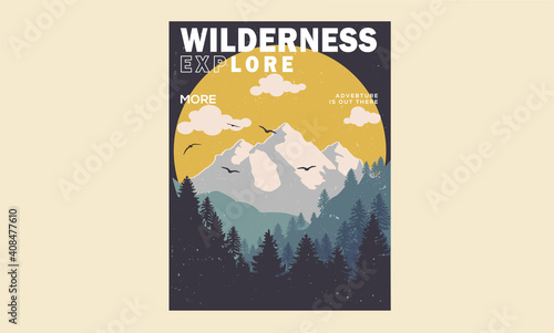 Mountain illustration, outdoor adventure for  t-shirt and apparel design, typography, print, logo, poster  Design 