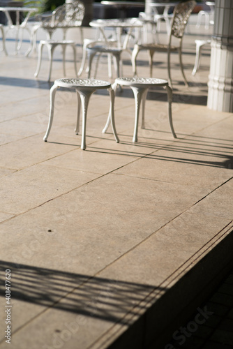 Chairs, tables, and silhouette sunny days