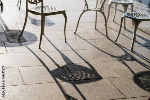 Chairs, tables, and silhouette sunny days