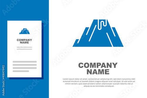 Blue Volcano eruption with lava icon isolated on white background. Logo design template element. Vector.