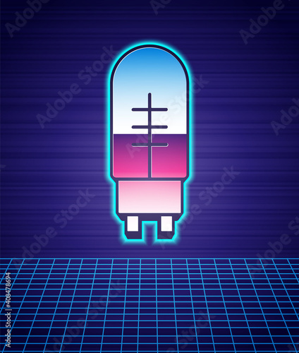 Retro style Light emitting diode icon isolated futuristic landscape background. Semiconductor diode electrical component. 80s fashion party. Vector.