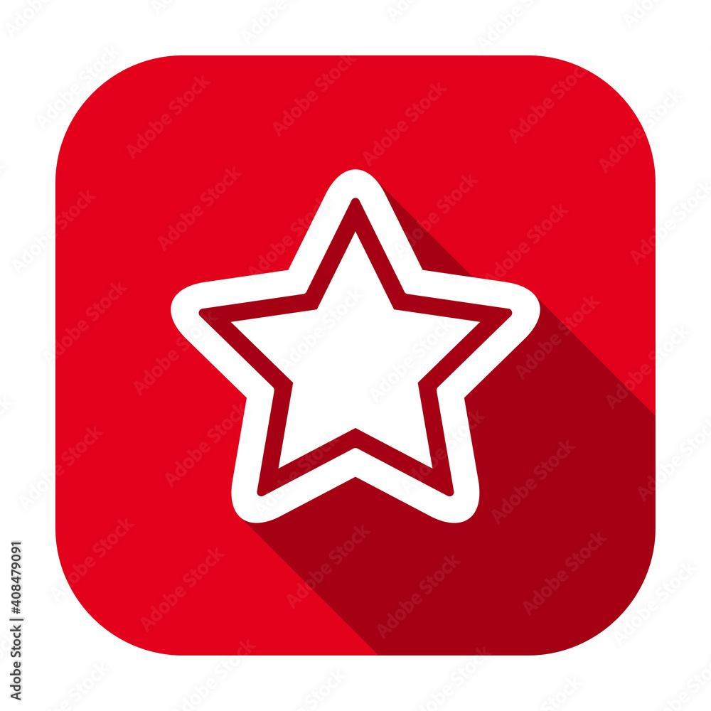 Red flat rounded square star with outline icon, button with long shadow isolated on a white background. Vector illustration. Red flat rounded square star with outline icon, button with long shadow isolated on a white background. Vector illustration.