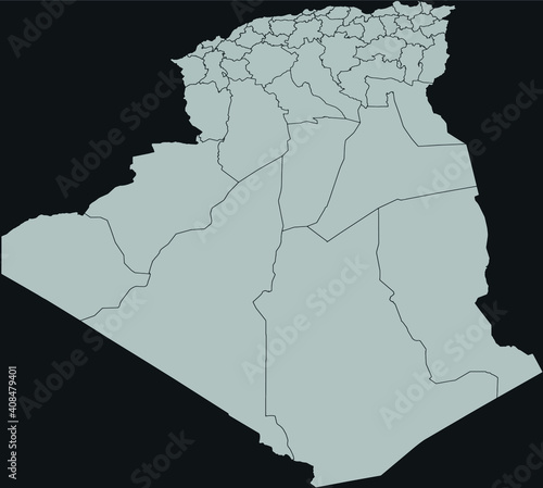 Contour vector map of Cuba with the designation of the administrative borders of the regions on a dark background.