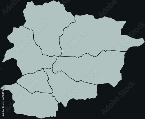 Contour vector map of Cuba with the designation of the administrative borders of the regions on a dark background.