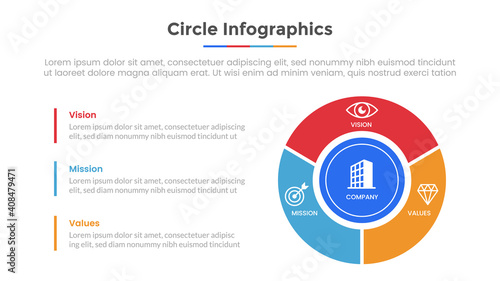 circle infographic with 3 list point and modern flat style template slide for presentation