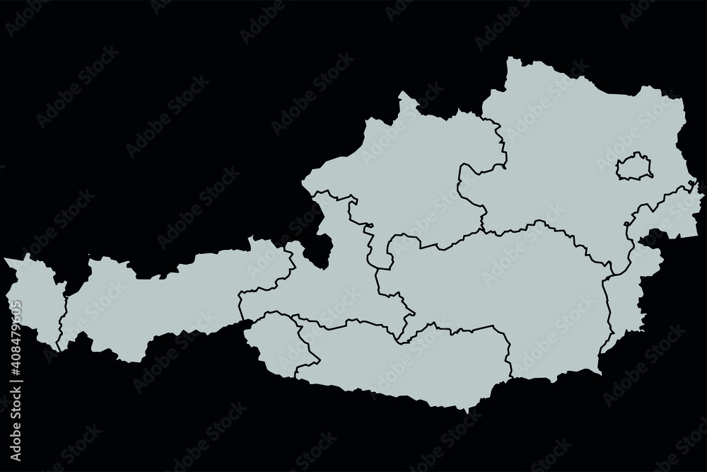 Contour vector map of Cuba with the designation of the administrative borders of the regions on a dark background.