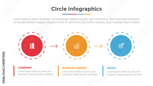 circle infographic with 3 list point and modern flat style template slide for presentation