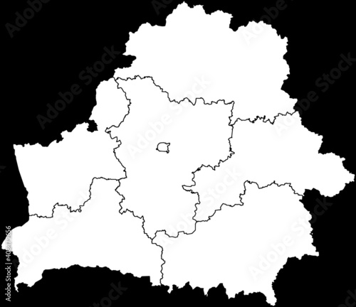 Contour vector map of Cuba with the designation of the administrative borders of the regions on a dark background.