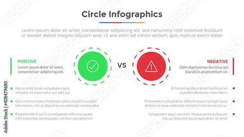 comparison or versus circle infographic with 3 list point and modern flat style template slide for presentation