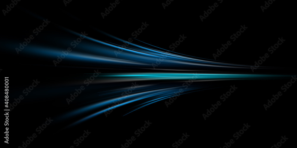 Naklejka premium Abstract blue light trails in the dark, motion blur effect 