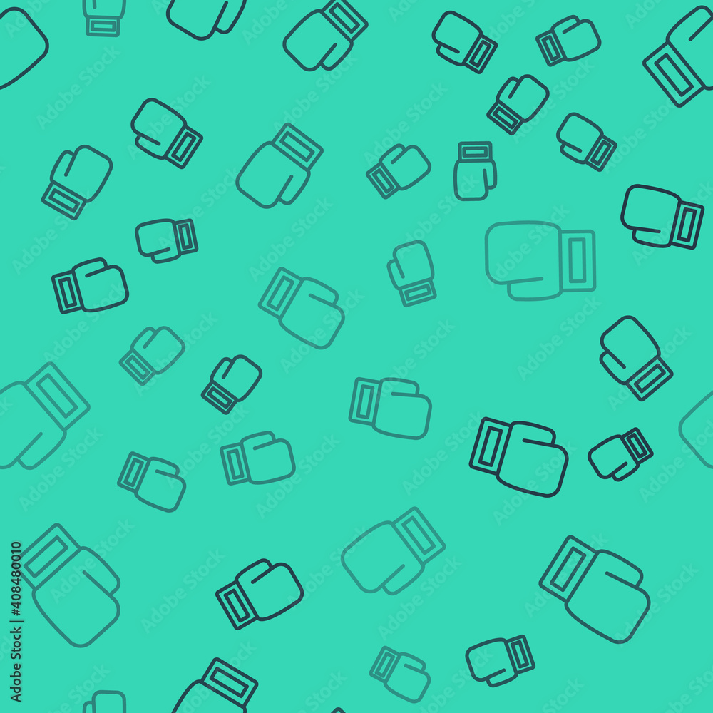 Black line Boxing glove icon isolated seamless pattern on green background. Vector. Black line Boxing glove icon isolated seamless pattern on green background. Vector.