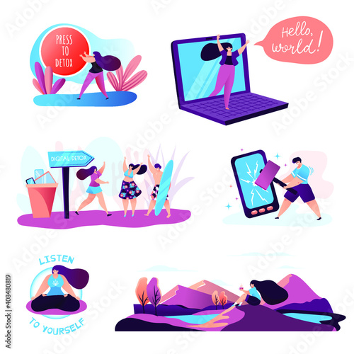 Digital detox - concept vector illustration. An idea of gadget disconnecting, healthy lifestyle, escape from internet and digital media addiction.