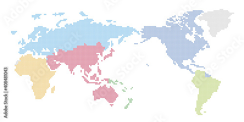丸いドットでできた国際サッカー連盟の地図　太平洋中心 文字なし