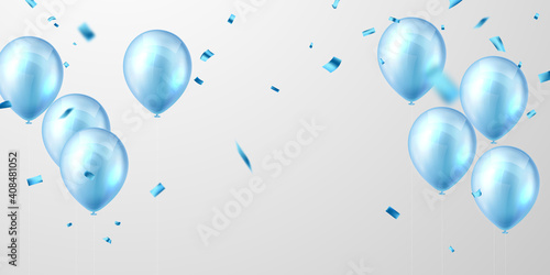 Celebration party banner with Blue color balloons background. Sale Vector illustration. Grand Opening Card luxury greeting rich.