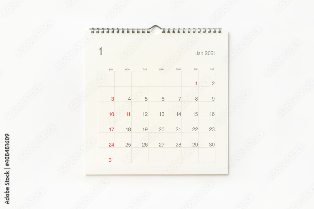 January 2021 calendar on white background. Calendar background for reminder, business planning, appointment meeting and event. January 2021 calendar on white background. Calendar background for reminder, business planning, appointment meeting and event.