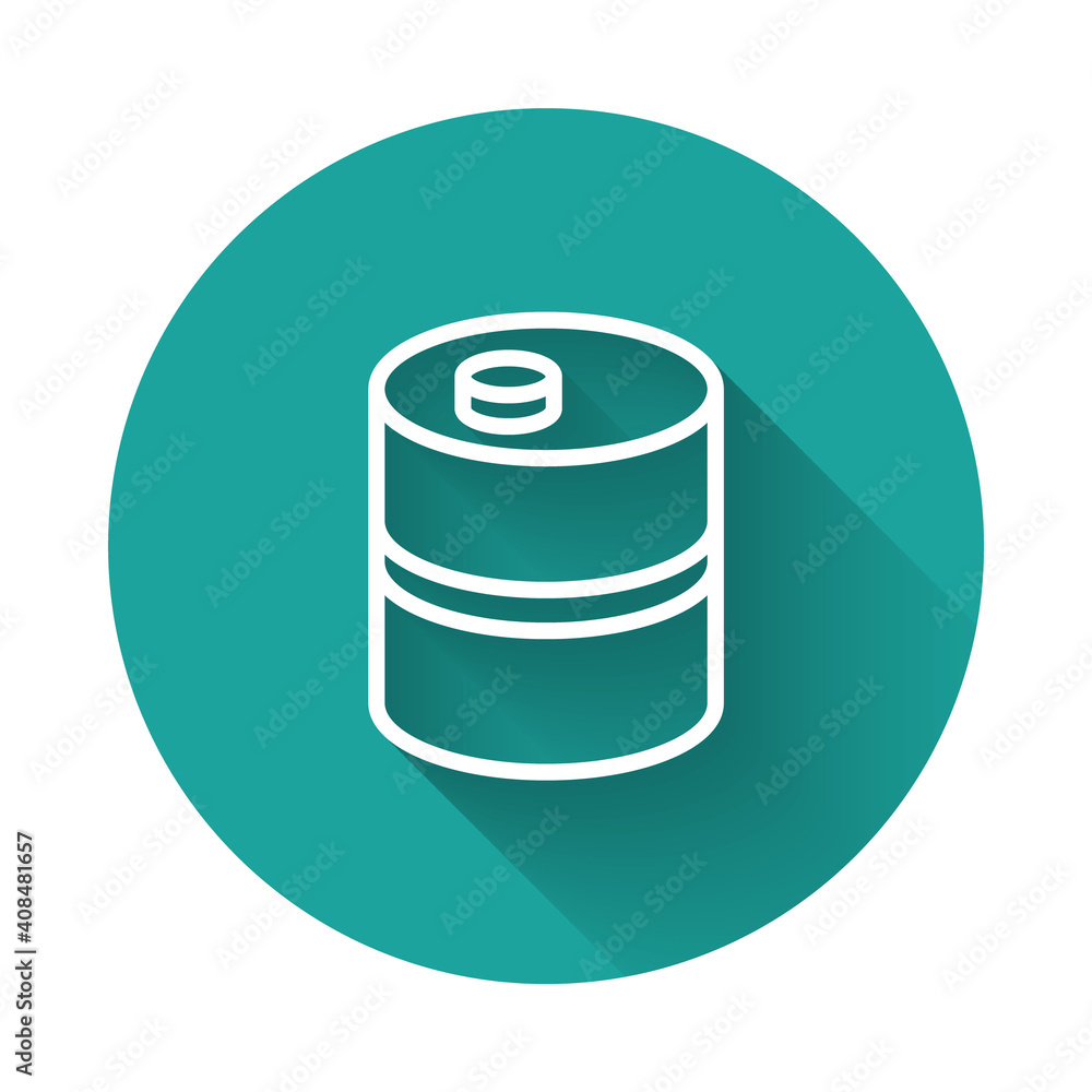 White line Metal beer keg icon isolated with long shadow background. Green circle button. Vector. White line Metal beer keg icon isolated with long shadow background. Green circle button. Vector.