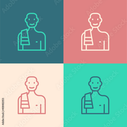 Pop art line Man in the sauna icon isolated on color background. Vector.