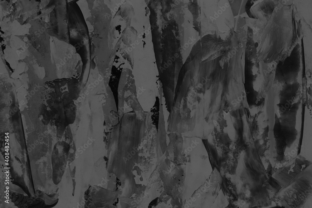 Naklejka premium Modern contemporary acrylic background. Black texture made with a palette knife. Abstract painting on paper. Mess on the canvas.