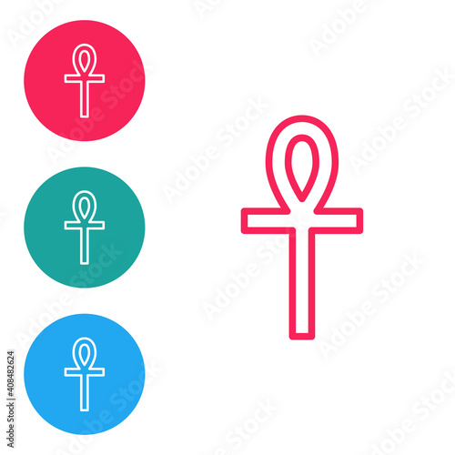 Red line Cross ankh icon isolated on white background. Set icons in circle buttons. Vector.