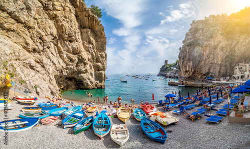 Fotografiet Landscape with amazing Marina di Praia beach  at famous amalfi coast, Italy