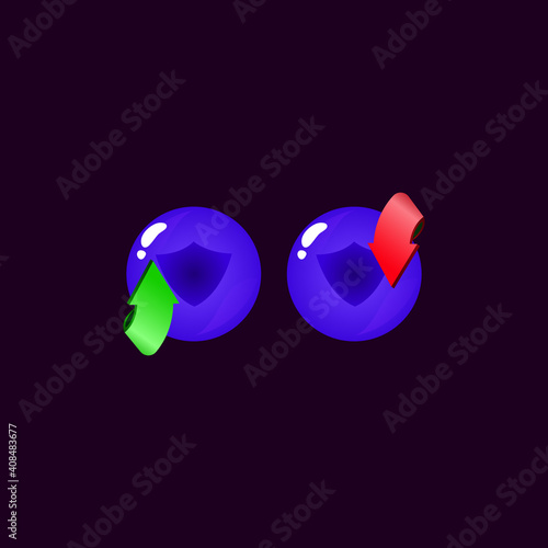 set of game ui rounded jelly magic power up with shield icon for gui asset elements vector illustration